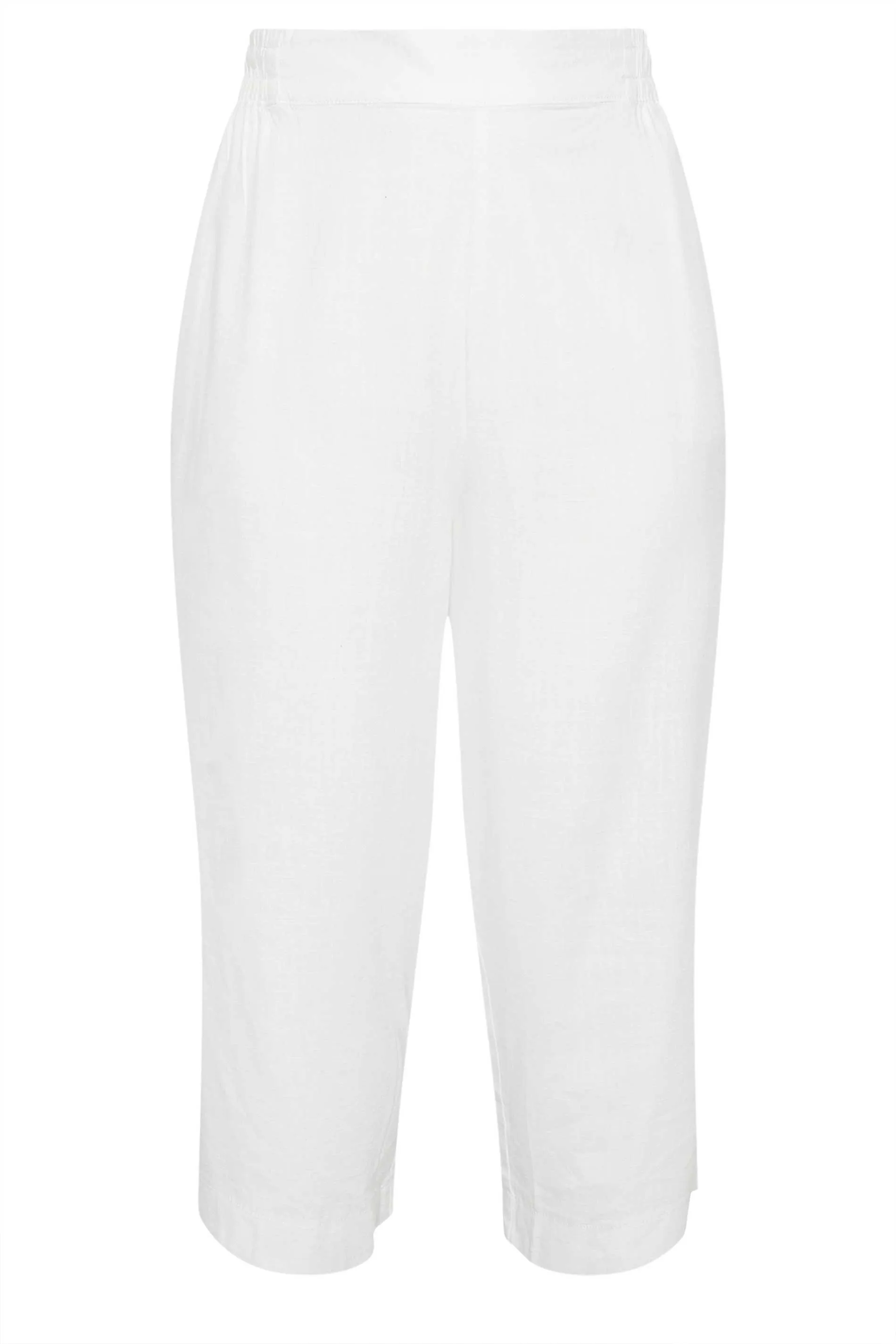 YOURS Curve White Wide Leg Cropped Linen Trousers